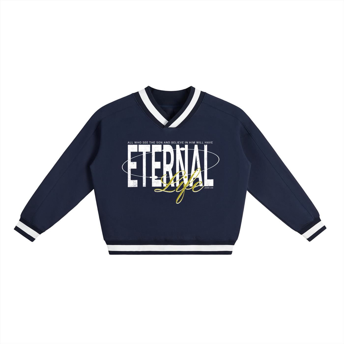 Eternal Life - V-Neck Contrast Collar Boxy Sweatshirt