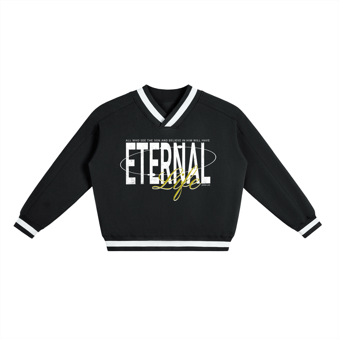 Eternal Life - V-Neck Contrast Collar Boxy Sweatshirt